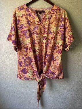 Marc New York Womens Medium Floral Tie Front Blouse Top Boho Summer Vacation